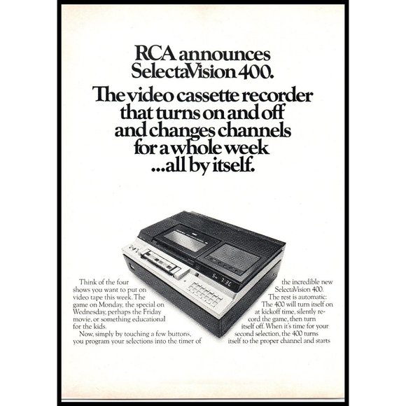 1978 RCA Selectavision 400 VCR 2 Page Vintage Print Ad 70s High Tech Wall Art - Picture 2 of 3